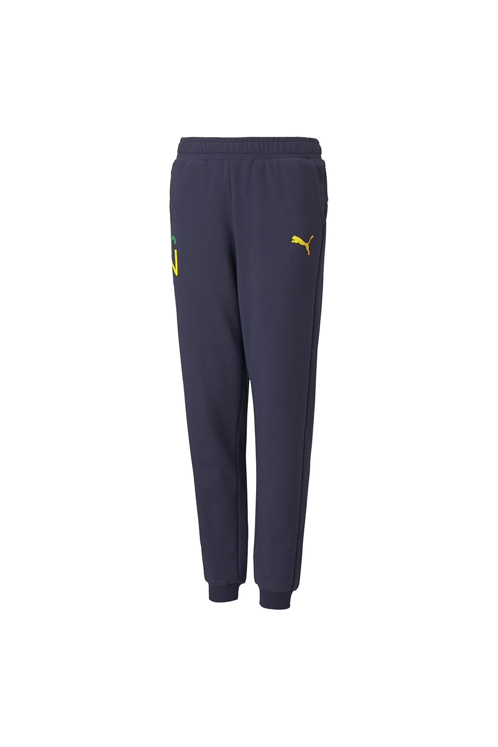 Puma, Pantaloni sport cu insertii elastice pe glezne Hero, Bleumarin/Galben