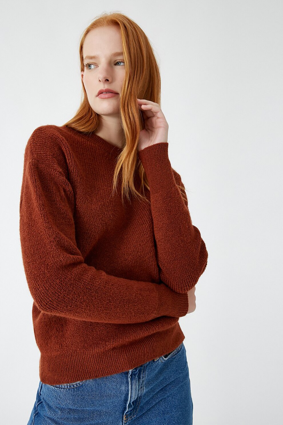 KOTON, Pulover cu decolteu la baza gatului si maneci cazute 2, Maro, L