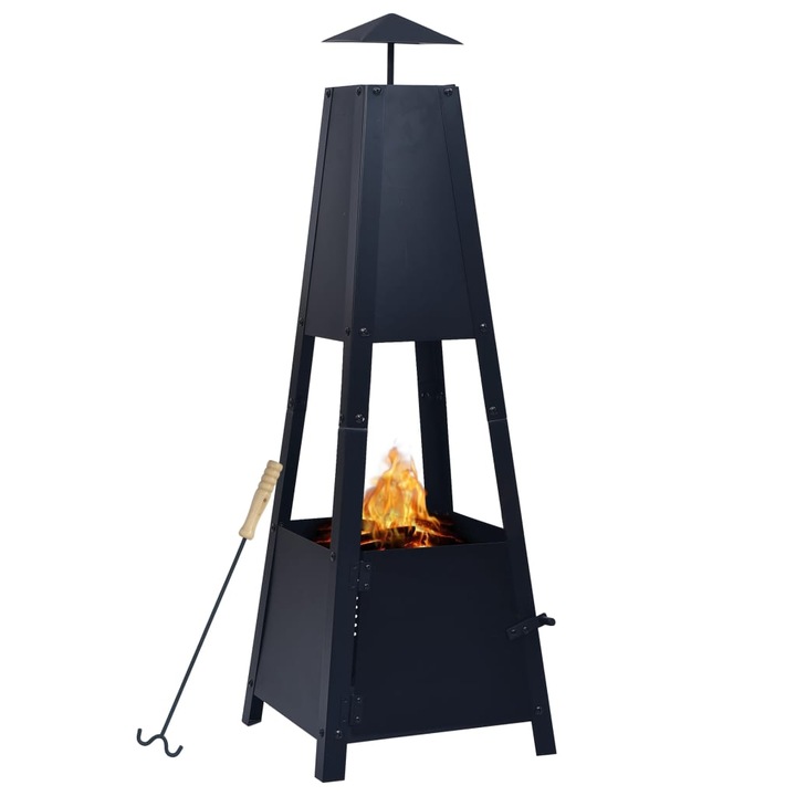 Vatra de foc/Incalzitor de gradina, vidaXL, Otel, 35 x 35 x 99 cm, Negru