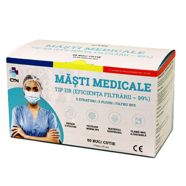 Set 50 masti medicale CTN tip IIR avizate ANMDM, Albastru