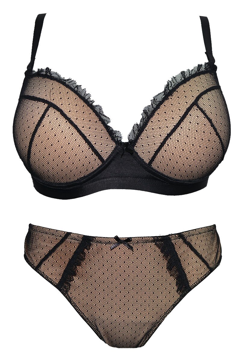 Set lenjerie intima dama Venerastyle, Evita 03/003, Negru/Bej
