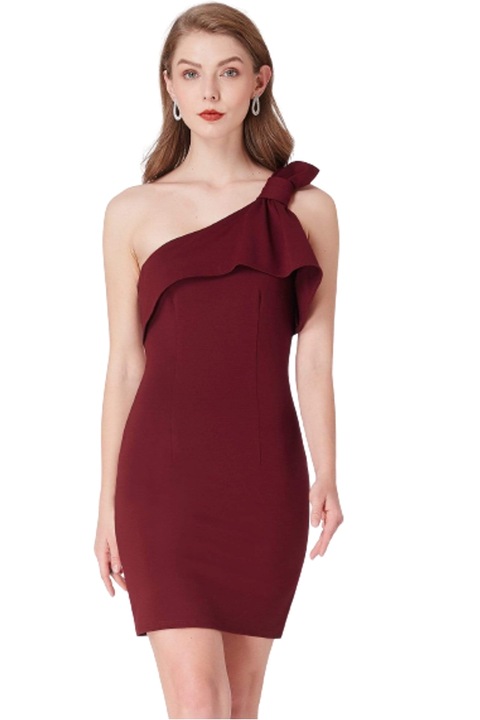 Rochie cu decolteu pe un umar, rosu inchis