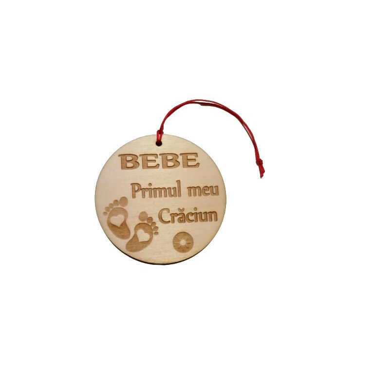 Glob de Craciun, Personalizat, Lemn, Brad, Craciun, 7x7 cm, primul meu craciun, nume, Bebe