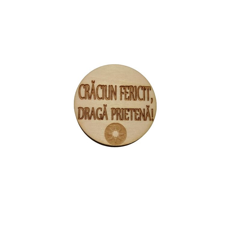 Magnet de frigider, Lemn, Personalizat, Craciun fericit, draga prietena, 4.3x4.3 cm