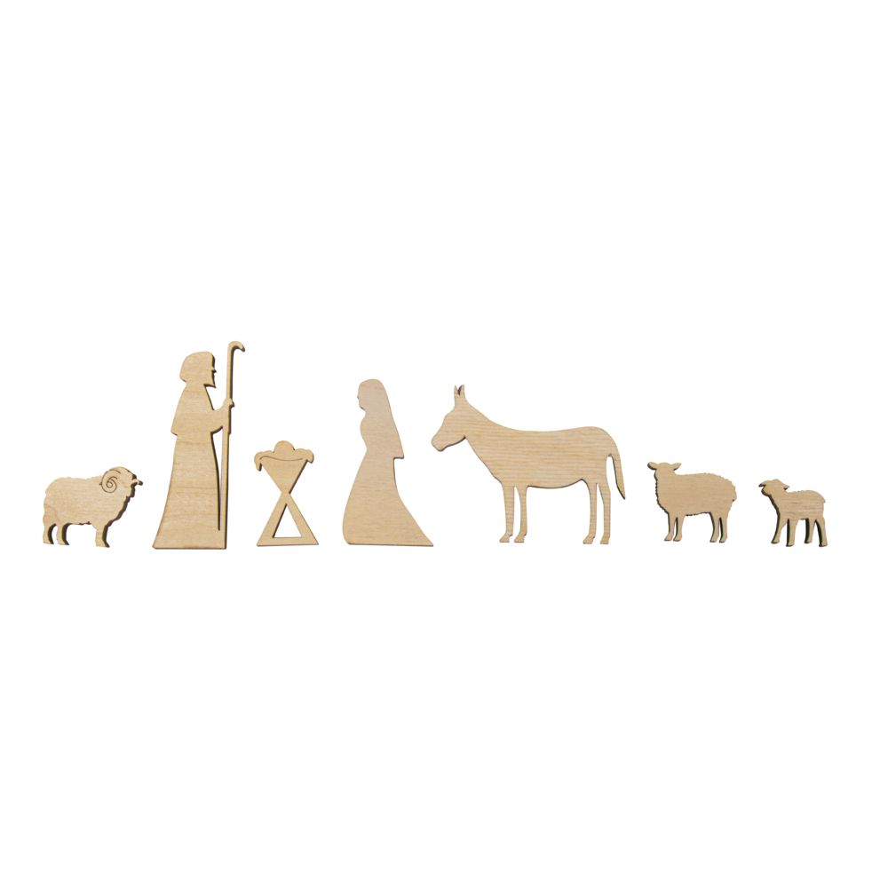 Piese din lemn, scena iesle, 7 piese, 3-8 cm, Rayher