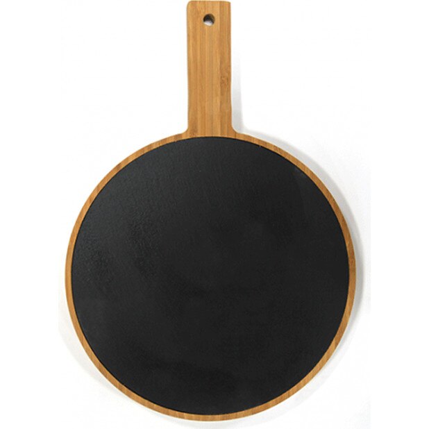 Platou bambus RAKI prezentare rotund cu maner si piatra mica 38x26x1,9 cm