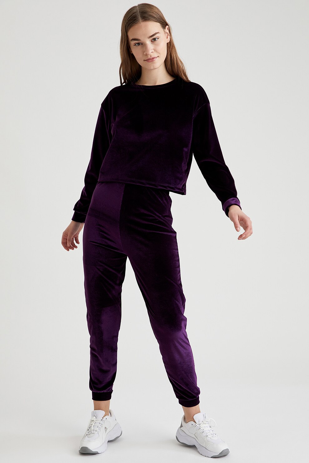 DeFacto, Pijama cu aspect catifelat, Violet aubergine