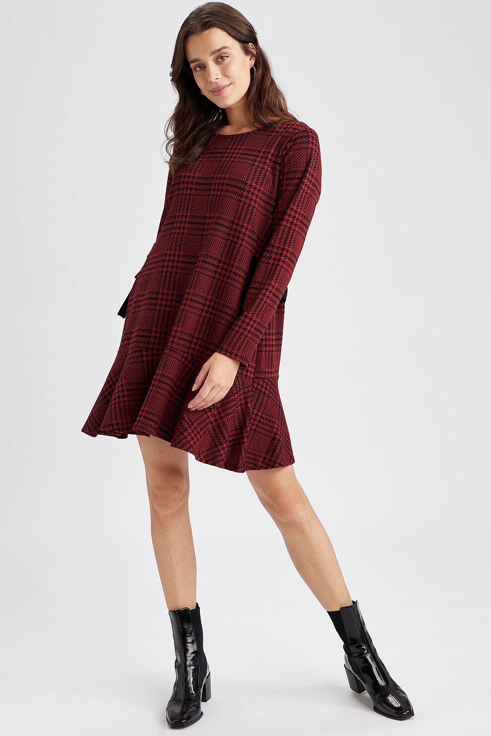 DeFacto, Rochie in carouri evazata, pentru gravide, Rosu/Negru