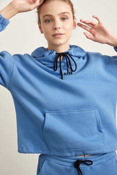 DeFacto, Hanorac cu maneci cazute cu buzunar kangaroo, Albastru DeFacto, Hanorac cu maneci cazute cu buzunar kangaroo, Albastru