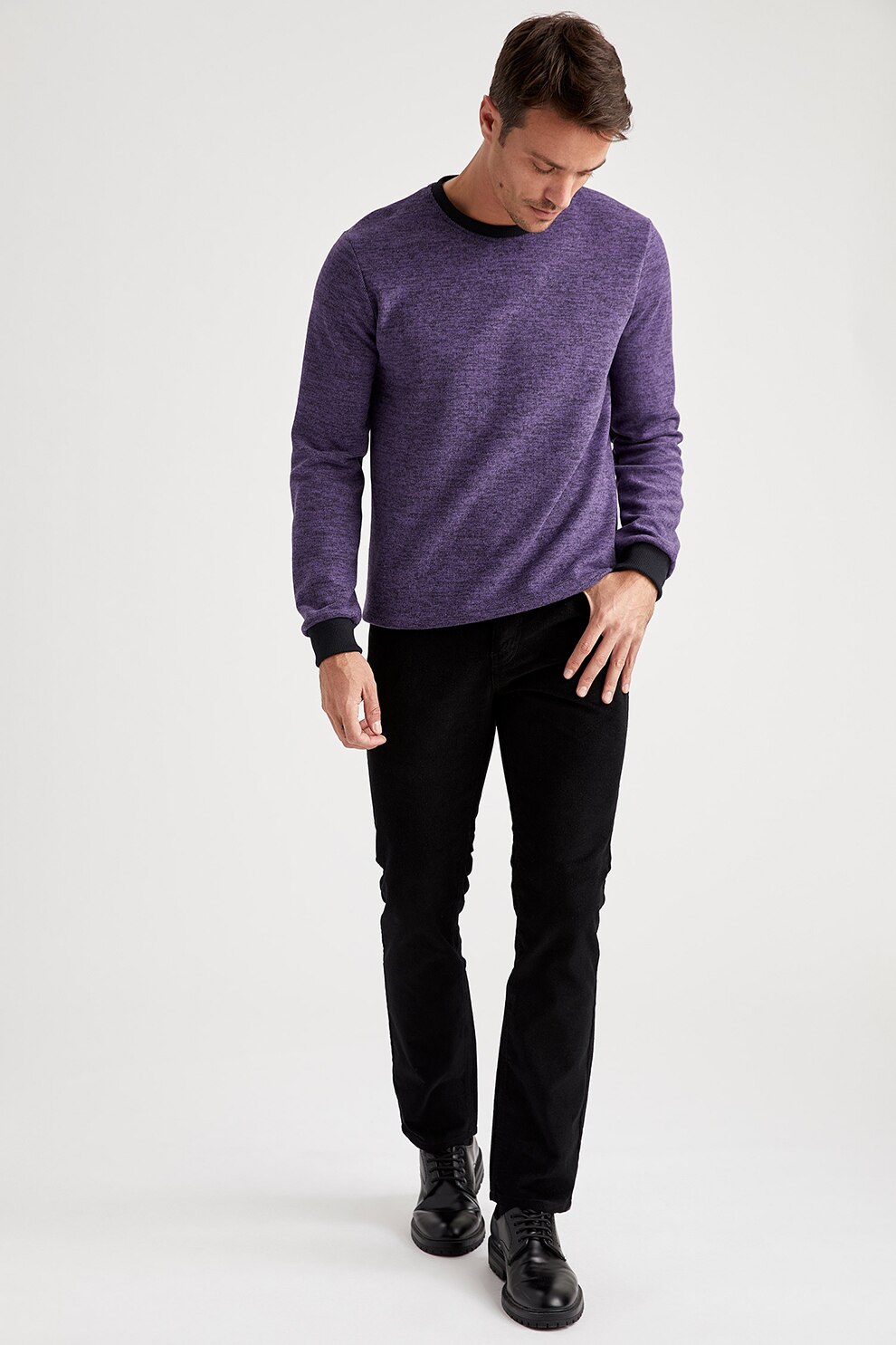 DeFacto, Pantaloni regular fit din reiat, Negru