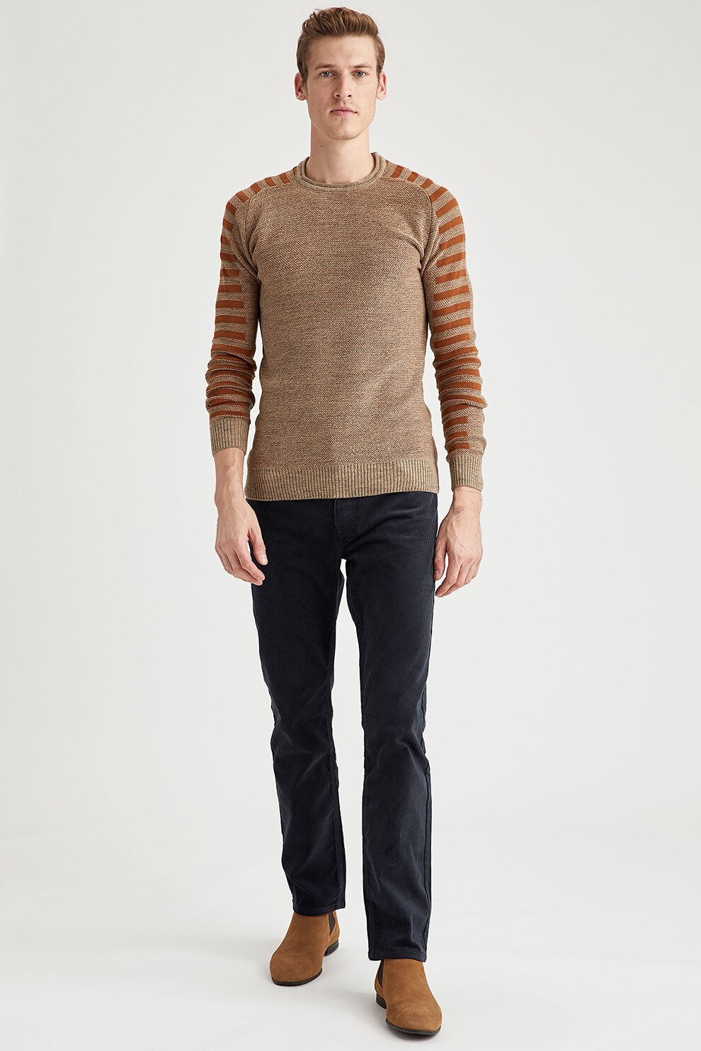 DeFacto, Pantaloni regular fit din reiat, Gri antracit