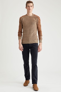 DeFacto, Pantaloni regular fit din reiat, Gri antracit DeFacto, Pantaloni regular fit din reiat, Gri antracit