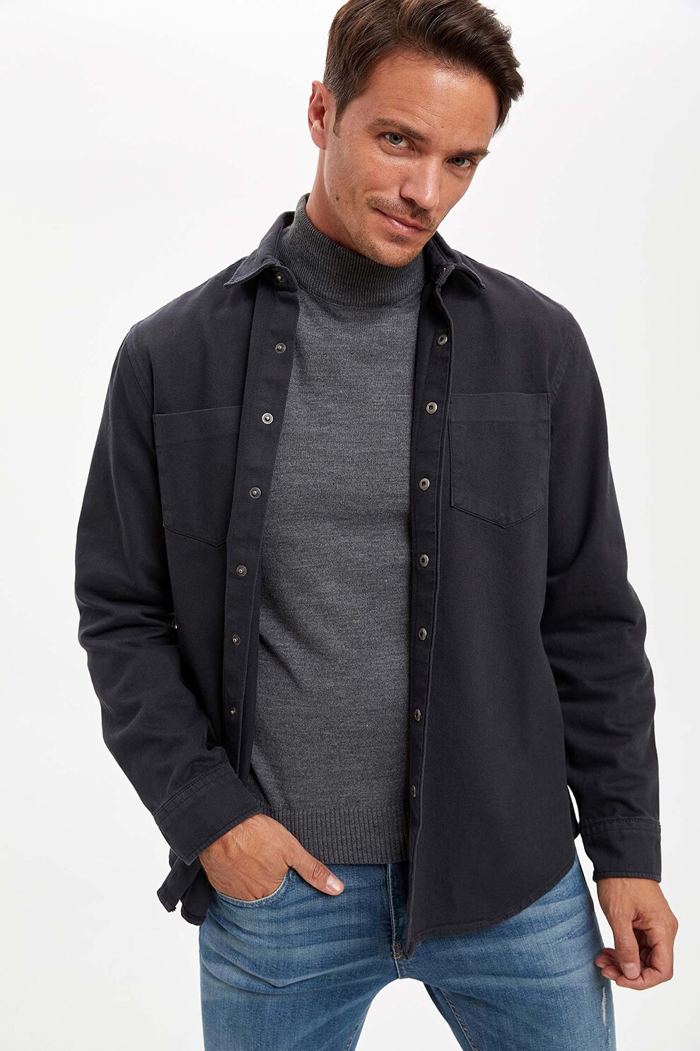 DeFacto, Camasa regular fit, Negru stins