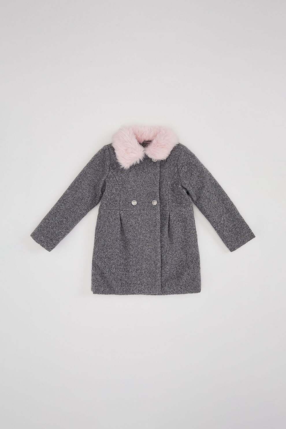 DeFacto, Palton boucle usor, Gri melange/ Roz
