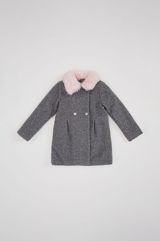 DeFacto, Palton boucle usor, Gri melange/ Roz DeFacto, Palton boucle usor, Gri melange/ Roz