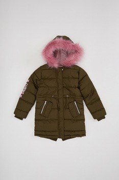 DeFacto, Geaca parka cu aspect matlasat, Verde maslina/Roz DeFacto, Geaca parka cu aspect matlasat, Verde maslina/Roz