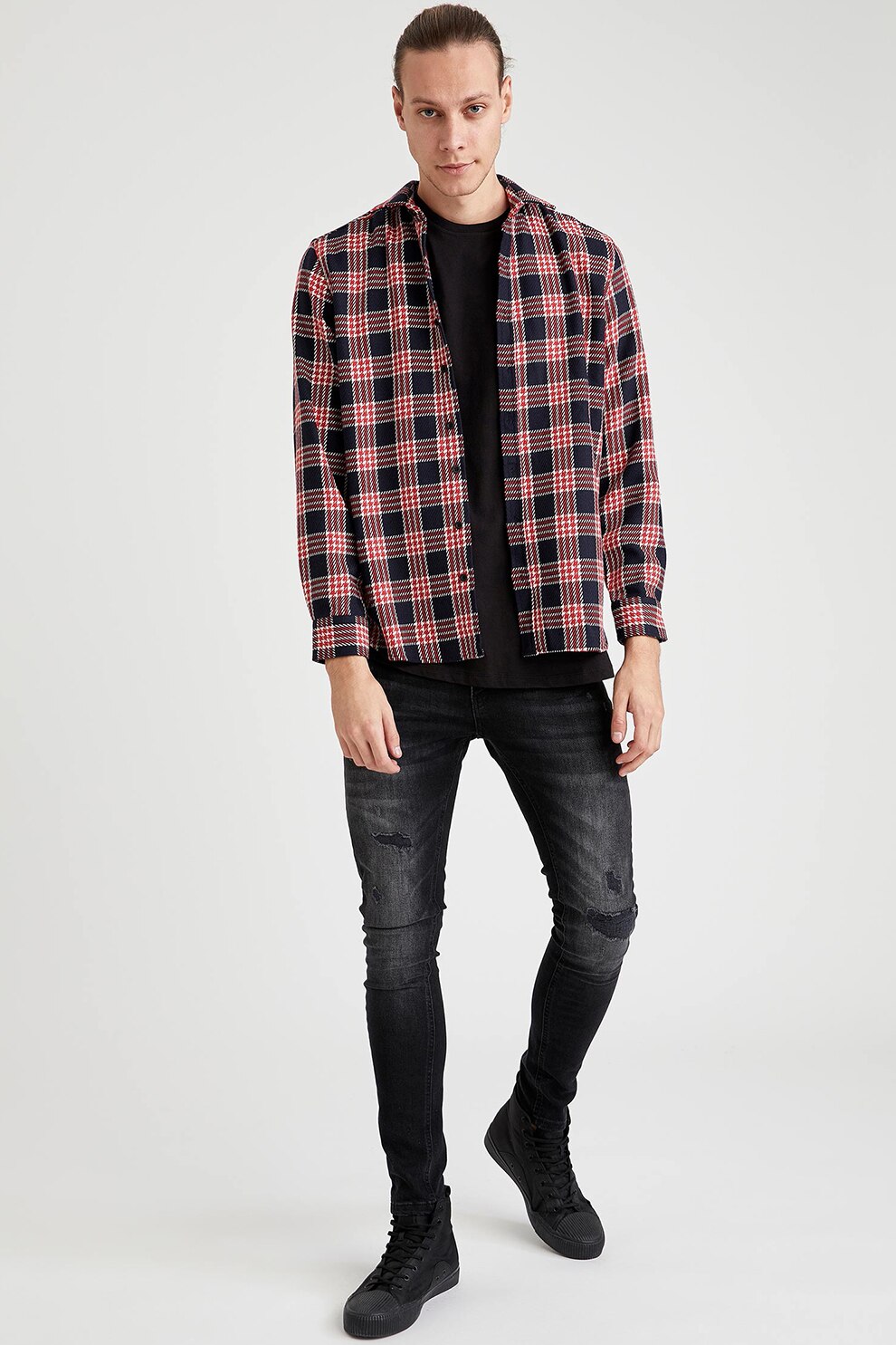 DeFacto, Camasa in carouri cu maneci lungi, Bleumarin/Roz/Alb