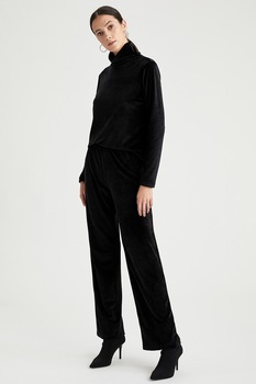 DeFacto, Pantaloni de catifea cu croiala ampla, Negru, XL