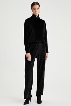 DeFacto, Bluza de catifea cu guler mediu, Negru DeFacto, Bluza de catifea cu guler mediu, Negru
