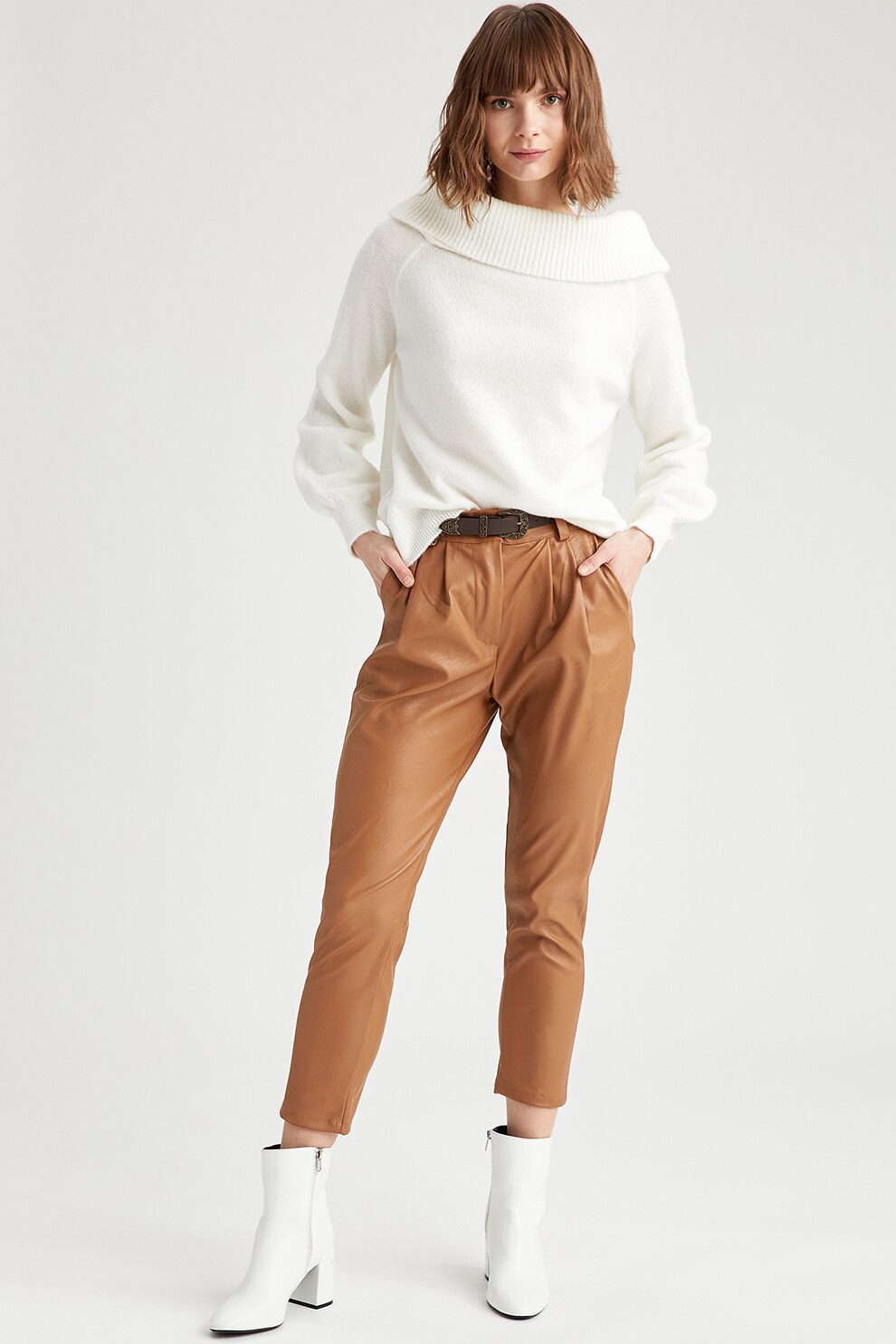 DeFacto, Pulover lejer cu decolteu pe umeri, Alb