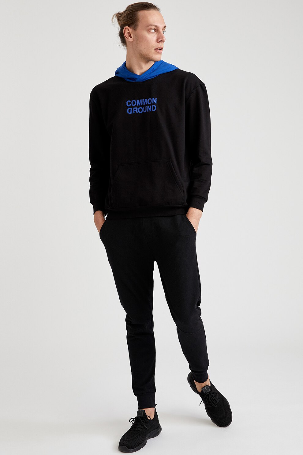 DeFacto, Hanorac cu gluga contrastanta, Negru/Albastru