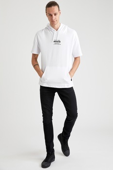 DeFacto, Bluza sport cu maneci scurte si gluga, Alb, M DeFacto, Bluza sport cu maneci scurte si gluga, Alb, M