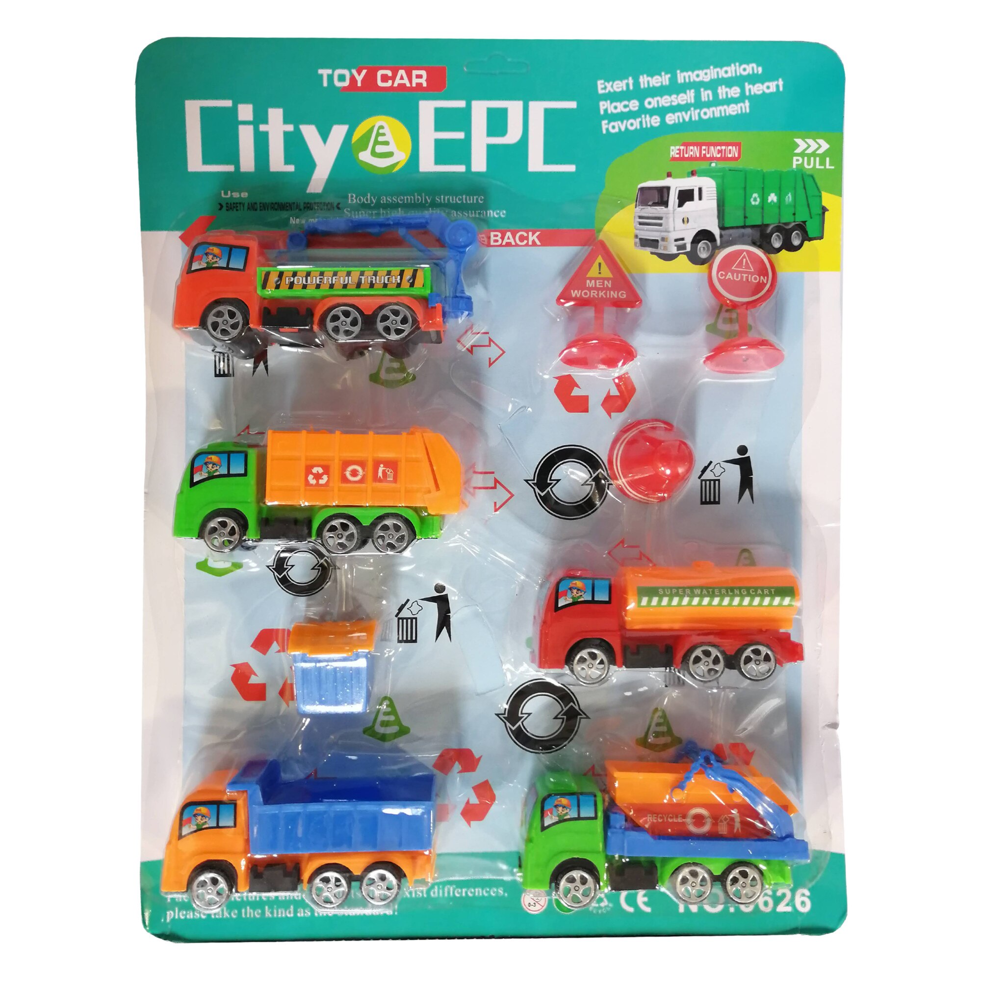 Set 5 masini de utilitati, gunoi, cisterna, containere, camion cu accesorii