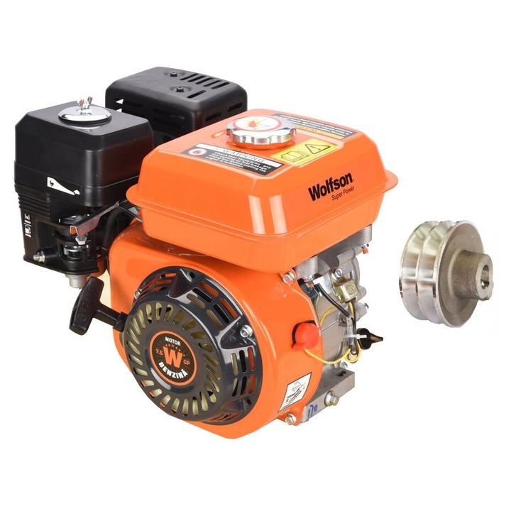 Motor benzina WOLFSON® GTX-200, 4 Timpi OHV (170F), ax cilindric 20mm cu pana, fulie dubla inclusa, motosapa - motocultor - motopompa - generator