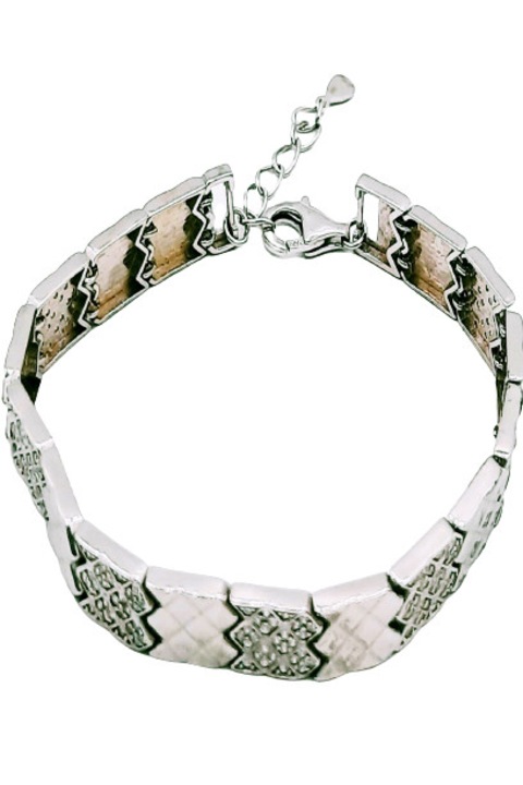 Bratara Argint 925 cu placute simple in alternanta cu placute batute in pietre de ziconiu