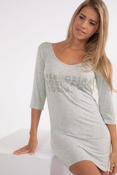 Dorina, Camasa de noapte din amestec de modal cu imprimeu logo, Gri melange Dorina, Camasa de noapte din amestec de modal cu imprimeu logo, Gri melange