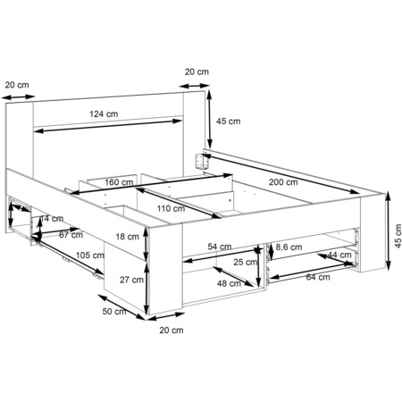 Pat Kring Luan, 164x90x204 cm (160x200cm ), sertare , culoare alb