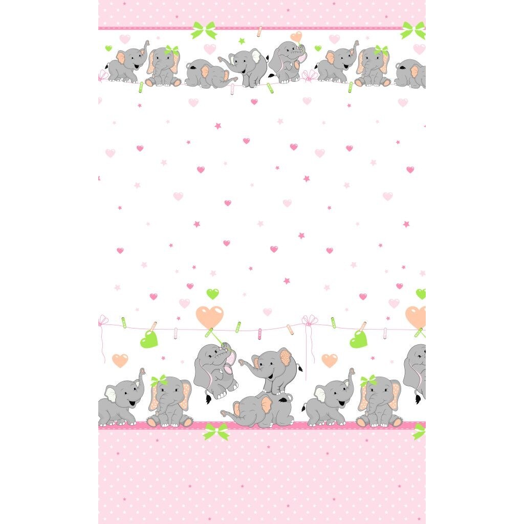 Lenjerie patut bebe cu 5 piese Elefantii veseli roz 140 x 70 cm