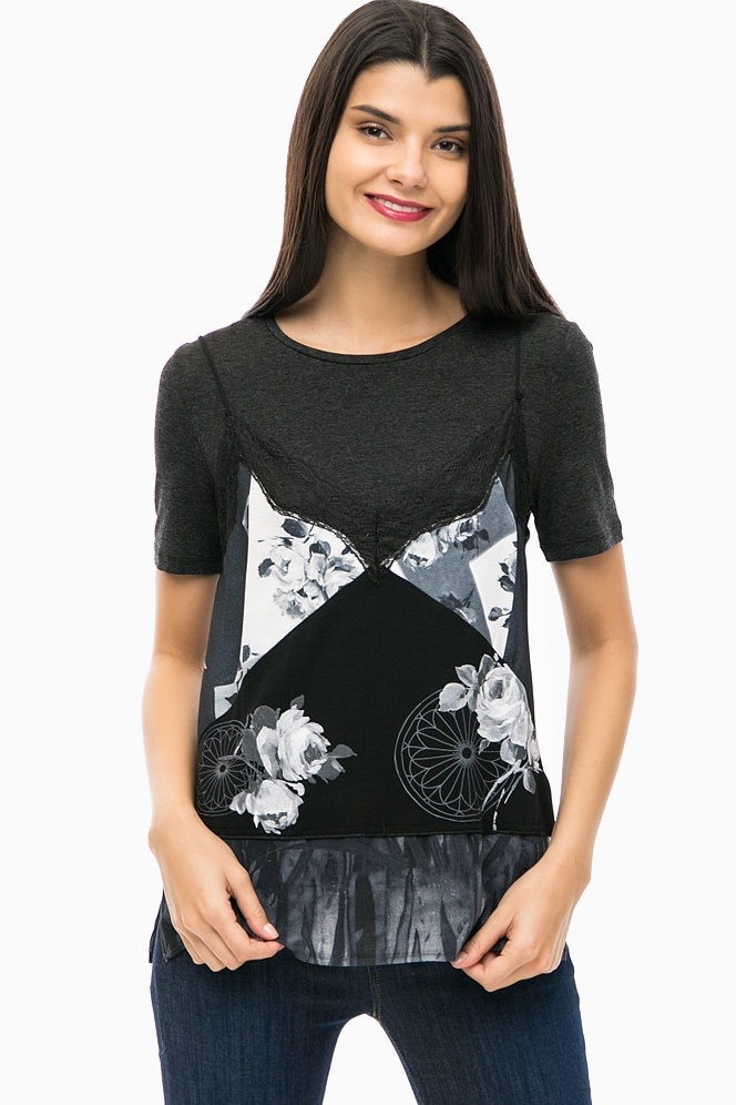 Bluza, Desigual 17WWTKM7, Alb/Negru, Alb/Negru