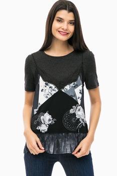 Bluza, Desigual 17WWTKM7, Alb/Negru, Alb/Negru Bluza, Desigual 17WWTKM7, Alb/Negru, Alb/Negru