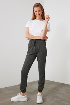Trendyol, Pantaloni sport cu snur si talie elastica, Gri antracit Trendyol, Pantaloni sport cu snur si talie elastica, Gri antracit