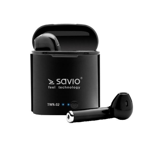Casti Wireless,Savio TWS-02,EarBuds, pentru Ios & Android, Bluetooth 5.0, Negru