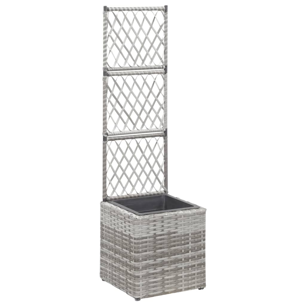 Jardiniera cu spalier de gradina/terasa, vidaXL, Poliratan, 30 x 30 x 107 cm, Gri