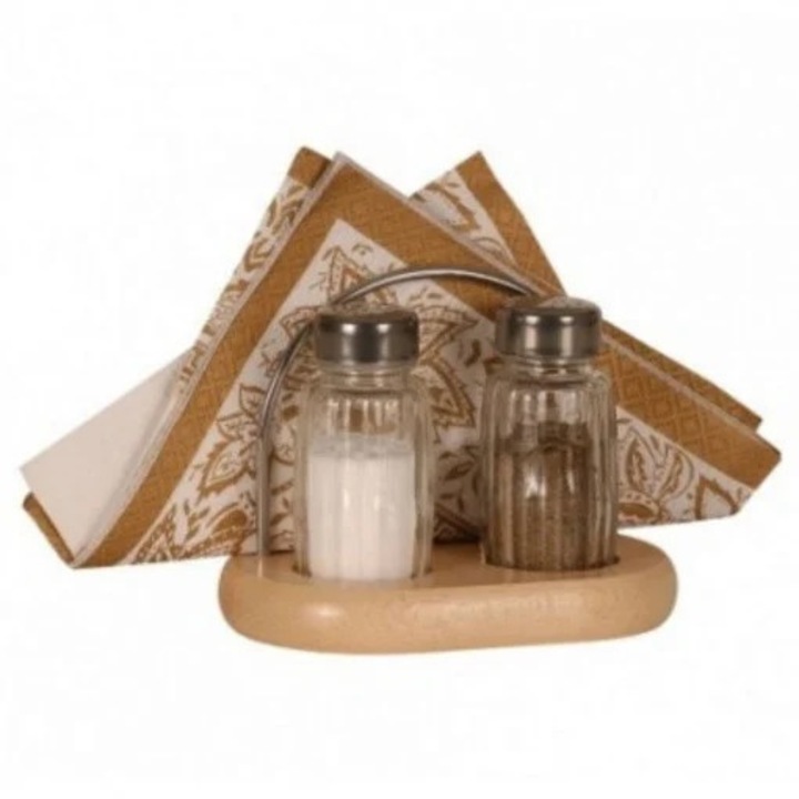 Set recipiente depozitare condimente, 3 piese, cu suport servetele, PRACTIC President Line