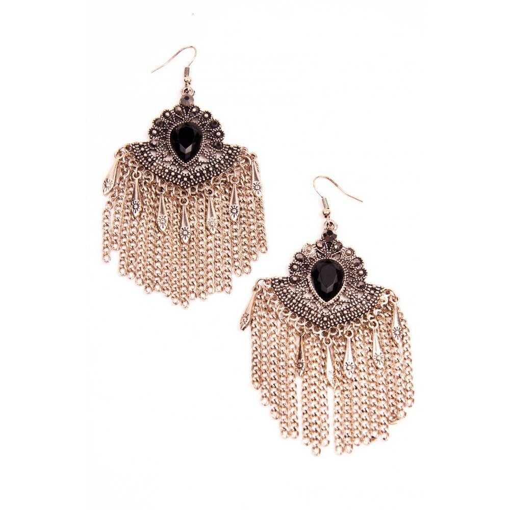 Cercei statement din metal auriu cu cristale fashion