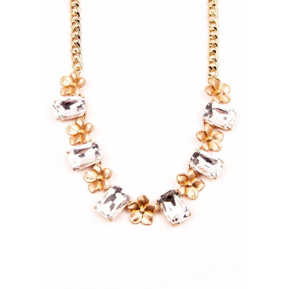 Colier fashion auriu cu cristale si flori