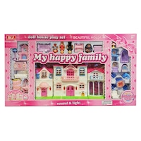 Casuta de papusi My Happy Family, figurine si mobilier, lumini si sunete, multicolor, Doll house play
