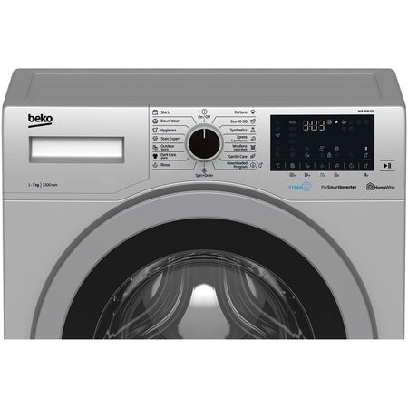 Masina de spalat rufe Slim Beko WUE7636XSS, 7 kg, 1200 RPM, Clasa A++, Motor ProSmart Inverter, HomeWhiz Bluetooth, AddXtra, Hygiene, Silent Tech, SteamCure, Gri