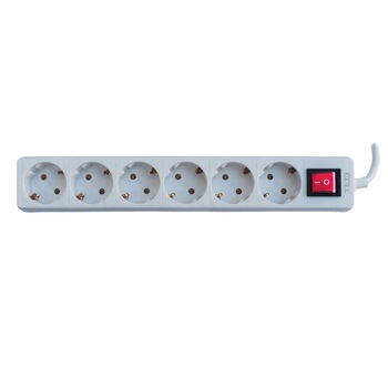 Prelungitor 5 metri 6 prize schuko + Intrerupator cablu 3 x1mm alb Prelungitor 5 metri 6 prize schuko + Intrerupator cablu 3 x1mm alb
