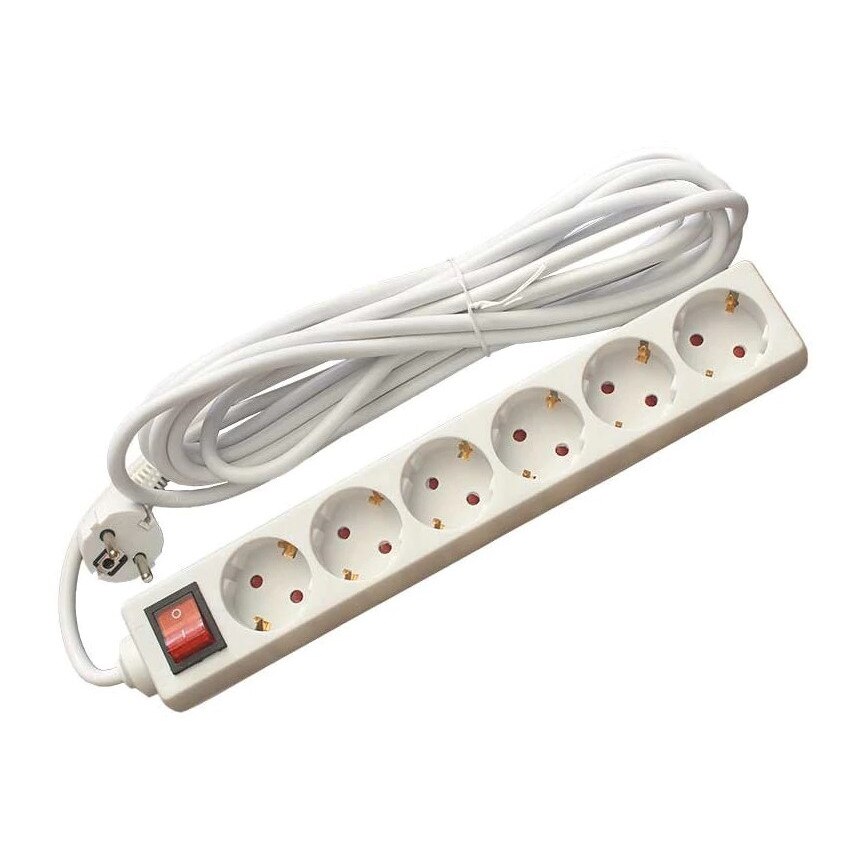 Prelungitor 1,5 metri 6 prize schuko + Intrerupator cablu 3x1mm alb