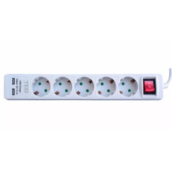Prelungitor 1,5 metri 5 prize schuko + 2 iesiri USB 2,1A + intrerupator cablu 3x1mm Prelungitor 1,5 metri 5 prize schuko + 2 iesiri USB 2,1A + intrerupator cablu 3x1mm