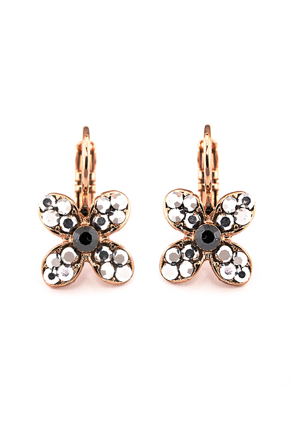 Roxannes - Mariana Jewellery, Cercei in forma de floare placati cu aur rose de 24K, Auriu rose/Alb transparent
