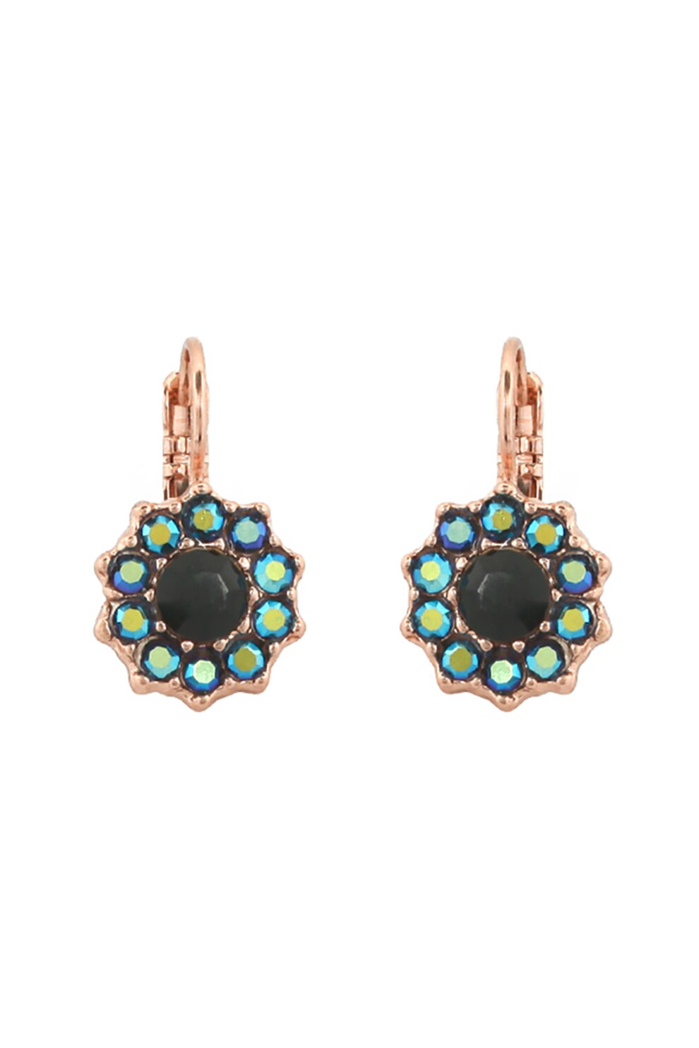 Roxannes - Mariana Jewellery, Cercei placati cu aur rose de 24K, in forma de floare, Auriu rose/Negru/Albastru