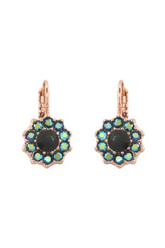 Roxannes - Mariana Jewellery, Cercei placati cu aur rose de 24K, in forma de floare, Auriu rose/Negru/Albastru Roxannes - Mariana Jewellery, Cercei placati cu aur rose de 24K, in forma de floare, Auriu rose/Negru/Albastru