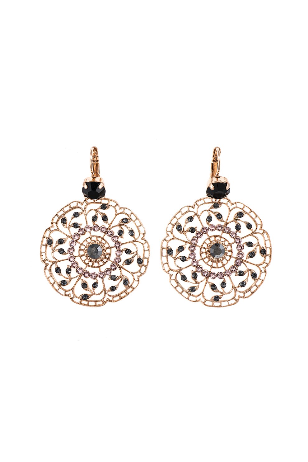 Roxannes - Mariana Jewellery, Cercei placati cu aur rose de 24K, Auriu rose/ Negru