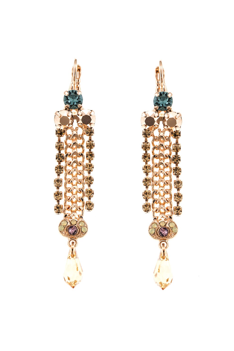 Roxannes - Mariana Jewellery, Cercei drop placati cu aur rose de 24K, Auriu rose/Verde